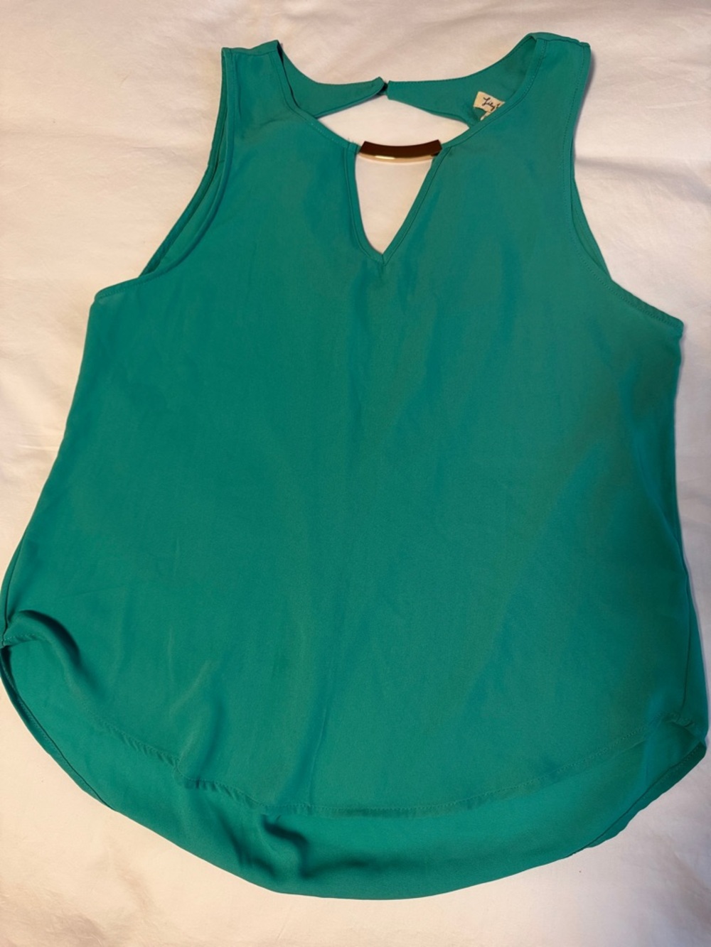 Lily White Teal Sleeveless Tank with Gold Bar Detail